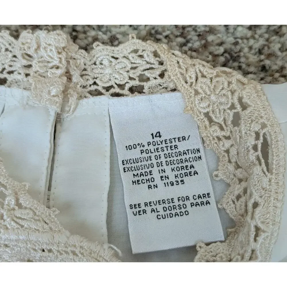 Vintage Christie & Jill Lace Blouse 14 Pleated Shirt Sleeve Cream Beige Dressy - Picture 7 of 10